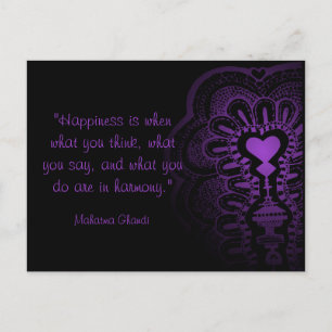 Carte Postale Citation de Ghandi inde henné coeur violet amour r