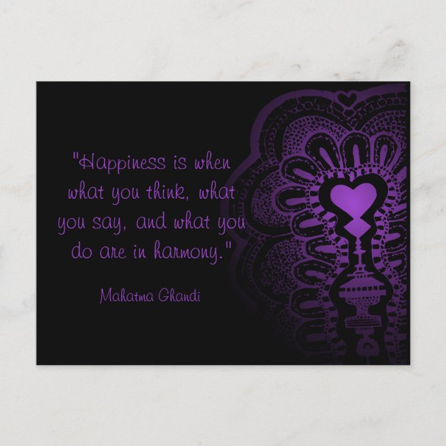 Carte Postale Citation de Ghandi inde henné coeur violet amour r (Devant)