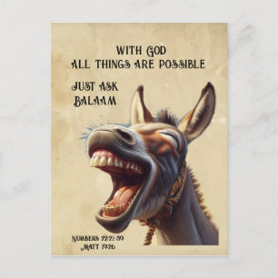 Carte Postale Citation de la Bible inspirante amusante L'âne de 