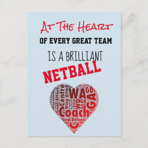 Carte Postale Citation de l'entraîneur de Netball Coeur Motivati