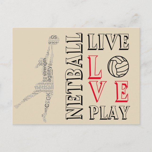 Carte Postale Citation de Netball Inspirational Live Love Play (Devant)