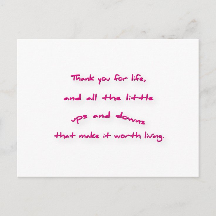 Carte Postale Citation De Remerciement Merci Pour La Vie Et T Zazzle Ch