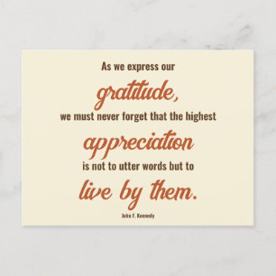 Carte Postale Citation de Thanksgiving de John F. Kennedy à deux