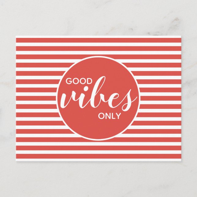 Carte Postale Citation de typographie rouge et blanc Good Vibes  (Devant)