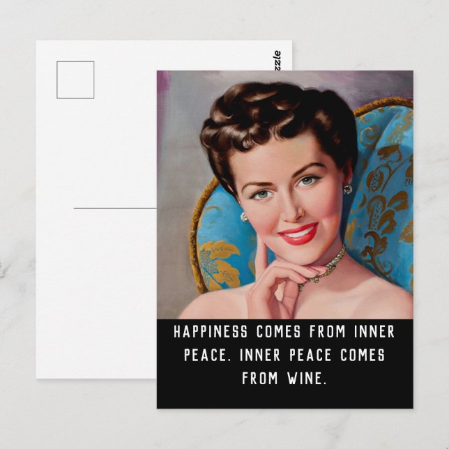 Carte Postale Citation de vin amusant Rétro Homemaker (Devant / Derrière)