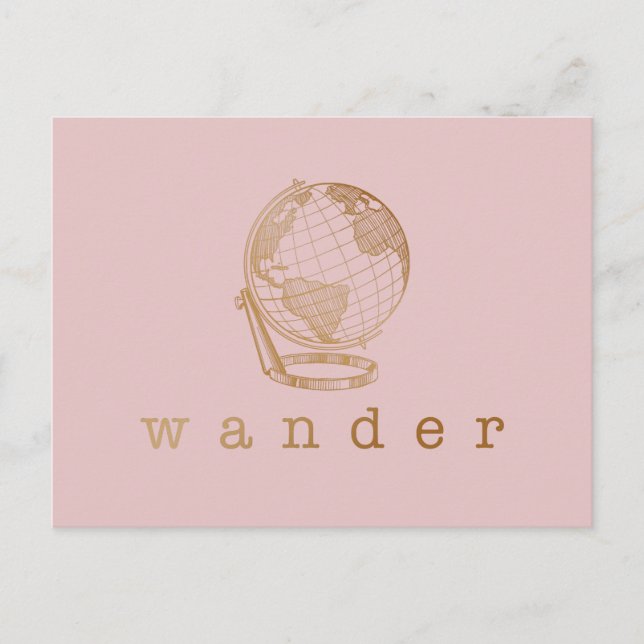 Carte Postale Citation de voyage et Globe en Blush et Gold  (Devant)