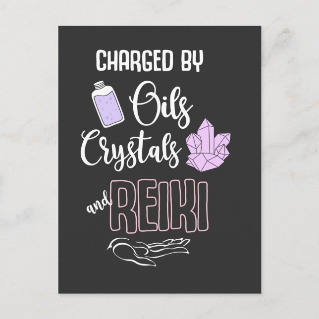 Carte Postale Citation drôle de Reiki Cristaux et Huiles Essenti (Devant)