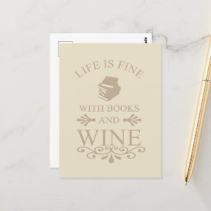 Carte Postale citation drôle pour amateur de livres et de vin
