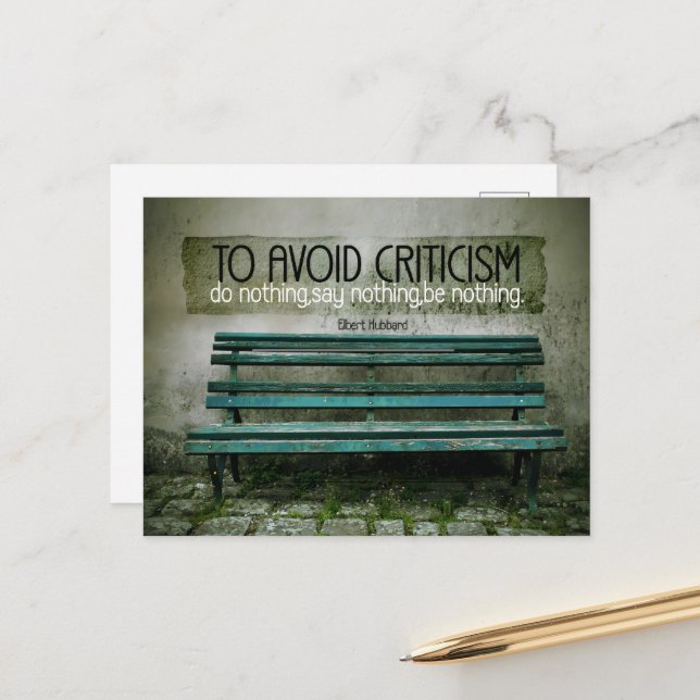Carte Postale Citation inspirante d'Elbert Hubbard "Critique" (Devant/Arrière en situation)