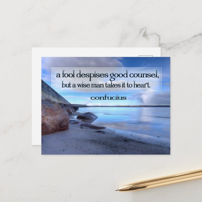 Carte Postale Citation Inspirationnelle Confucius "Bon conseil" (Devant/Arrière en situation)