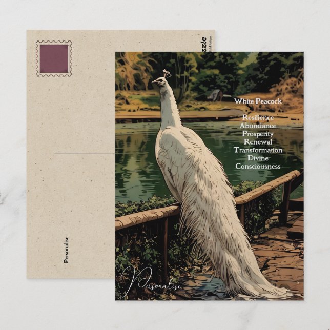 Carte Postale Citation inspirée Spirituelle White Peacock Bird (Devant / Derrière)