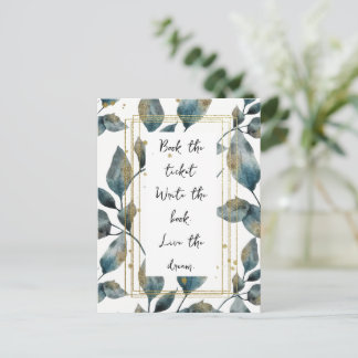 Carte Postale Citation Motivation Cadre Or et Feuilles