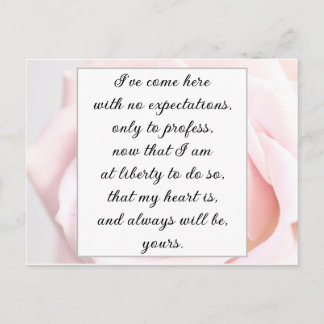Carte Postale Citation romantique rose pâle de Jane Austen