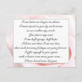 Carte Postale Citation romantique rose pâle de Jane Austen