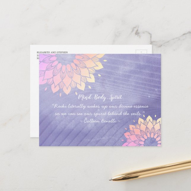 Carte Postale Citations de l'instructeur de Yoga Rose Gold Manda (Devant/Arrière en situation)
