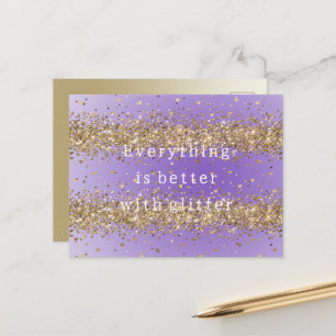 Carte Postale Citations de paillettes violettes aux cœurs d'or s