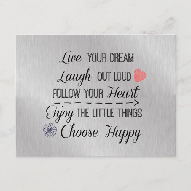Carte Postale Citations Motivational Happy Life Rules (Devant)