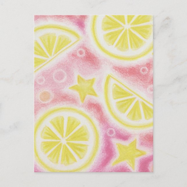 Carte postale "citrons" de limonade rose (Devant)