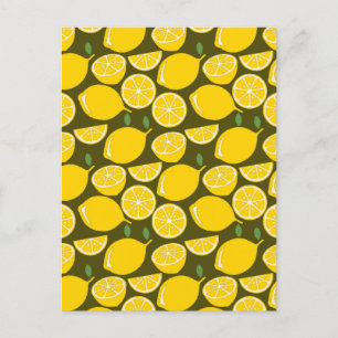 Carte Postale Citrons jaunes et motif vert olive : Citrus modern