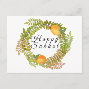 Carte Postale citrons juifs Happy Sukkot et feuilles