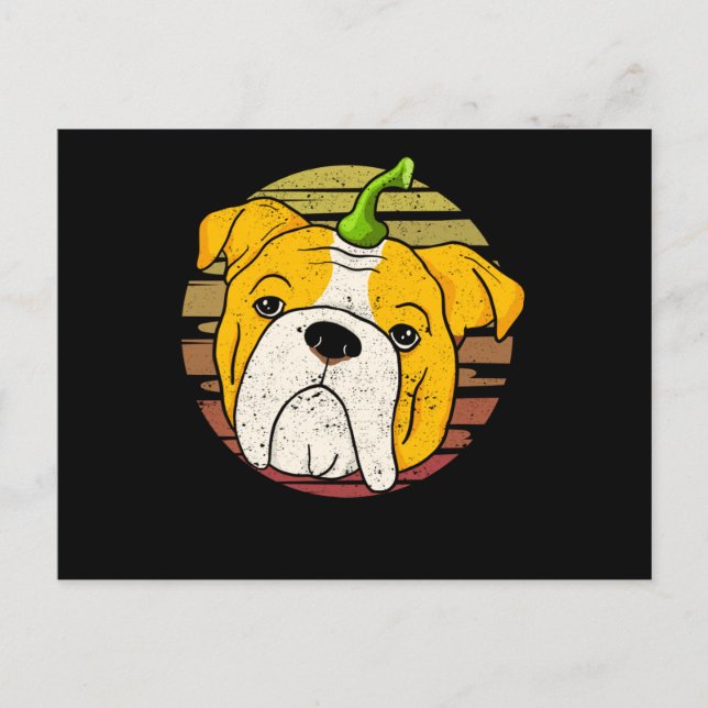 Carte Postale Citrouille anglais Buldog Halloween Thanksgiving (Devant)