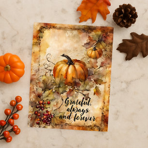 Carte Postale Citrouille aquarelle vibrante et récolte de feuill