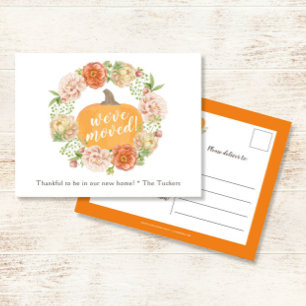 Carte Postale Citrouille Automne Floral Wreath Nous avons déména