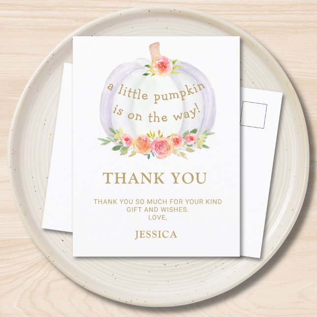 Carte postale citrouille Baby shower Merci (Créateur téléchargé)