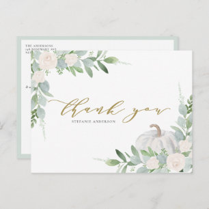 Carte Postale Citrouille blanc et verdure Merci d'automne