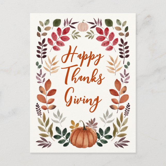 Carte Postale Citrouille bon thanksgiving et feuilles d'automne (Devant)