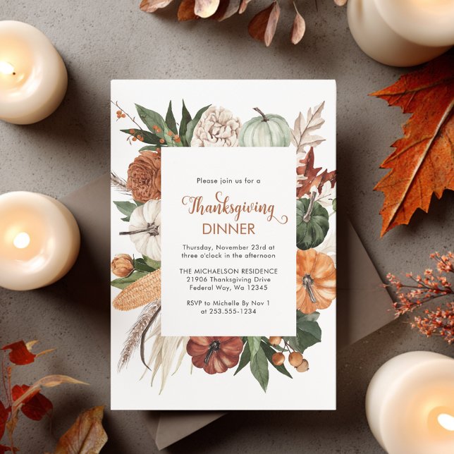 Carte Postale Citrouille Brown rustique Thanksgiving Dîner Invit (Rustic Brown Pumpkin Thanksgiving Dinner Invite)