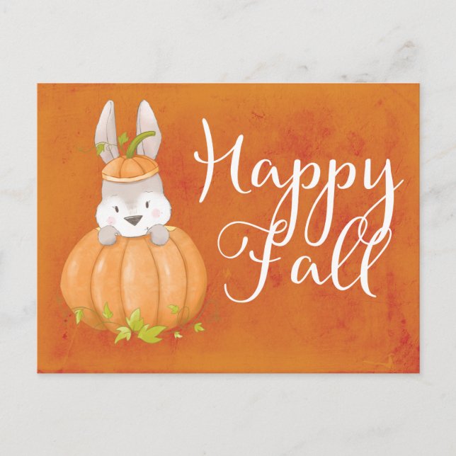 Carte Postale Citrouille Bunny mignon Happy Automne Salutation (Devant)