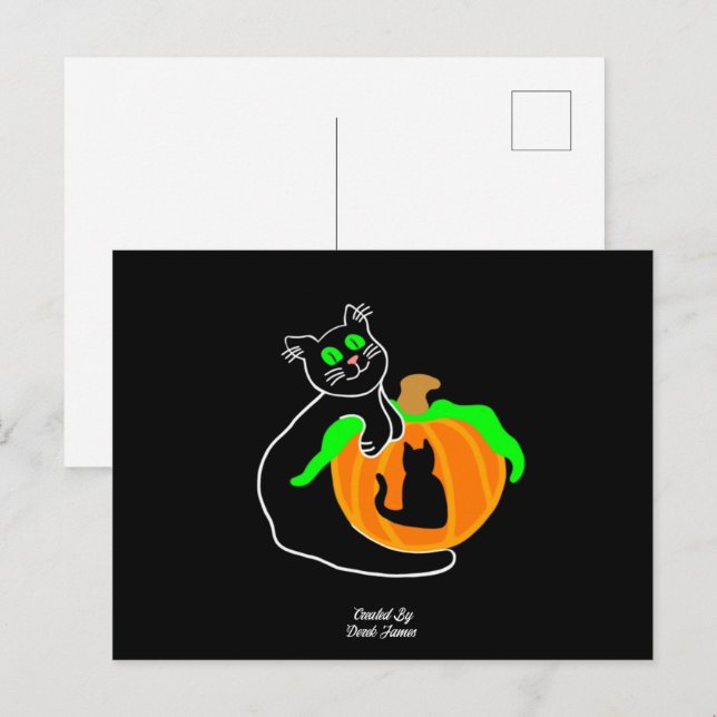 Carte postale Citrouille de chat noir (Devant / Derrière)