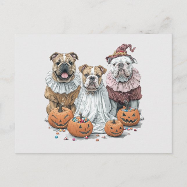 Carte Postale Citrouille des Bulldogs anglais d'Halloween (Devant)