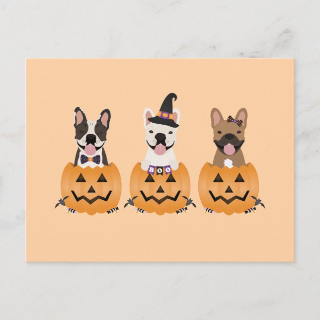 Carte Postale Citrouille d'Halloween des Bulldogs français (Devant)
