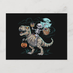 Carte Postale Citrouille d'Halloween Dinosaure T rex à cheval su