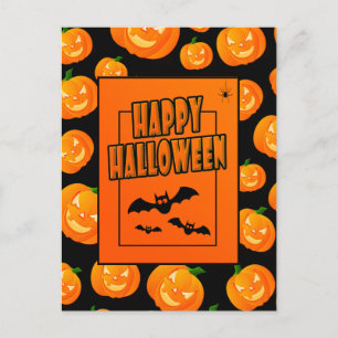 Carte Postale Citrouille d'Halloween et chauves-souris volantes