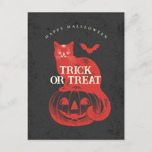 Carte Postale Citrouille et Chat Noir Trick or Treat Halloween