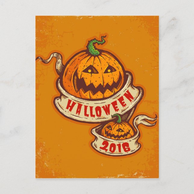 Carte Postale Citrouille et vieux ruban pour Halloween (Devant)