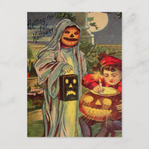 Carte Postale Citrouille Fantôme Jack O Lantern Trick R' Treat