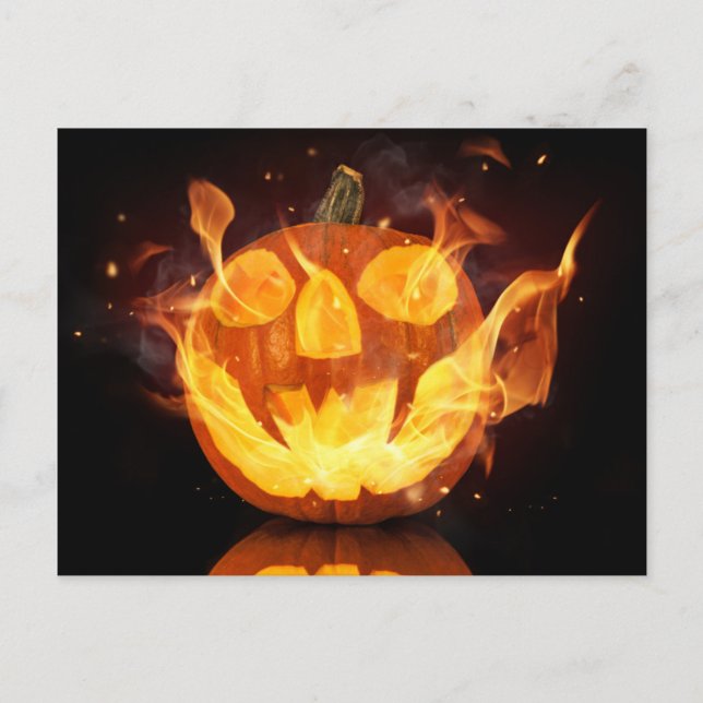 Carte Postale Citrouille Halloween avec flammes (Devant)