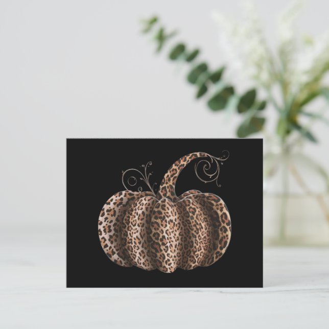 Carte Postale Citrouille Halloween Plaid Léopard Automne Action  (Debout devant)