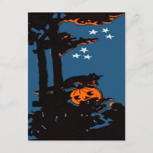 Carte Postale Citrouille Jack O' Lantern Chat Orange Noir (Devant)