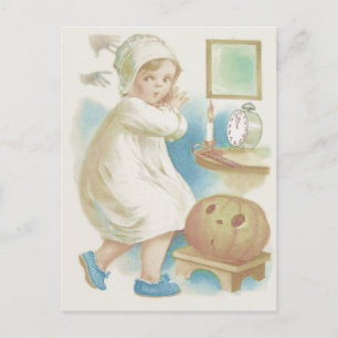 Carte Postale Citrouille Jack-o'-lantern Ghost fille mignonne