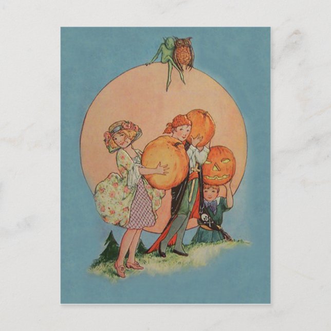 Carte Postale Citrouille Jack O Lantern Lutin Hibou Pirate (Devant)