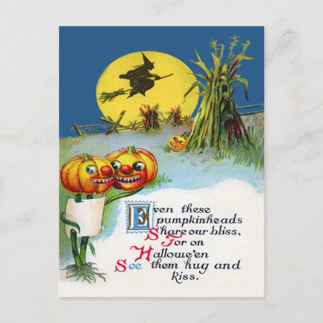 Carte Postale Citrouille Jack O Lantern Sorcière Pleine Lune Meu (Devant)