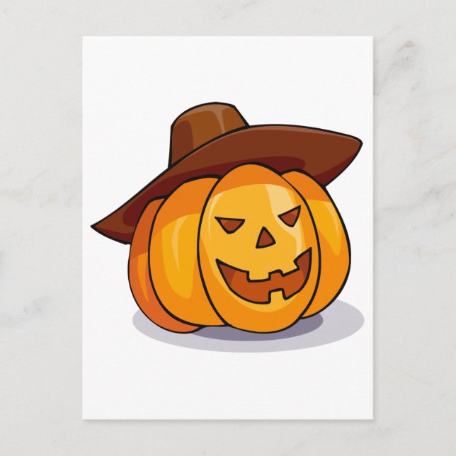 Carte Postale Citrouille Jack-o-Lanterne avec Casquette Cowboy (Devant)