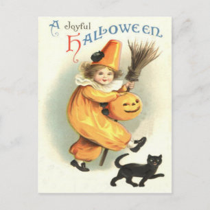 Carte Postale Citrouille Lanterne Jack Chat Noir Clown