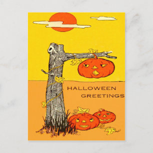 Carte Postale Citrouille Lanterne Jack Feuilles d'arbre