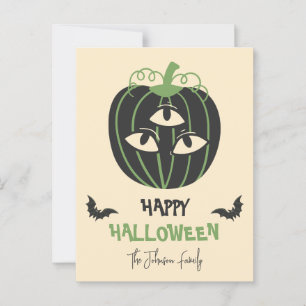 Carte Postale Citrouille moderne à 3 yeux heureux Halloween Nom 